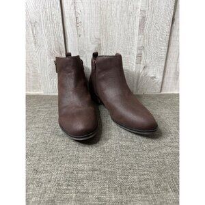 Bamboo Saber Brown Faux Leather Ankle Boots with Side Zippers & Low Block Heel